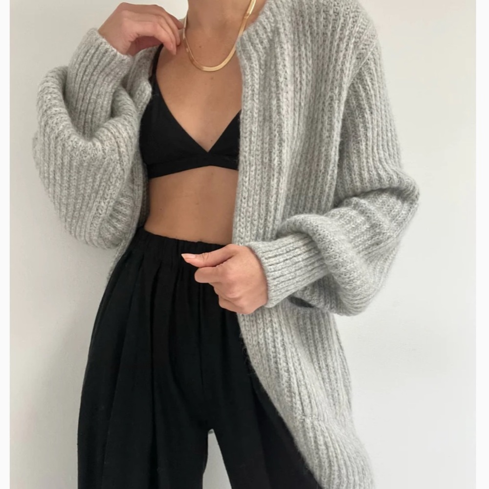 Cozy Ribbed Open-Front Cardigan - Light Gray